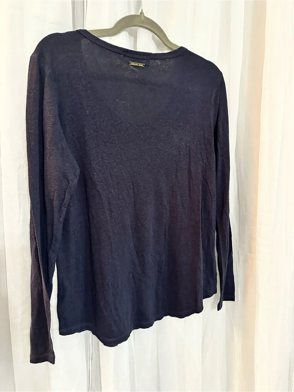 Michael Kors Navy Long-Sleeve Scoop Neck Top with Rounded Bottoms